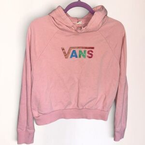 Vans Women’s XS Pink Cropped Hoodie Rainbow Logo Pullover Sweatshirt
